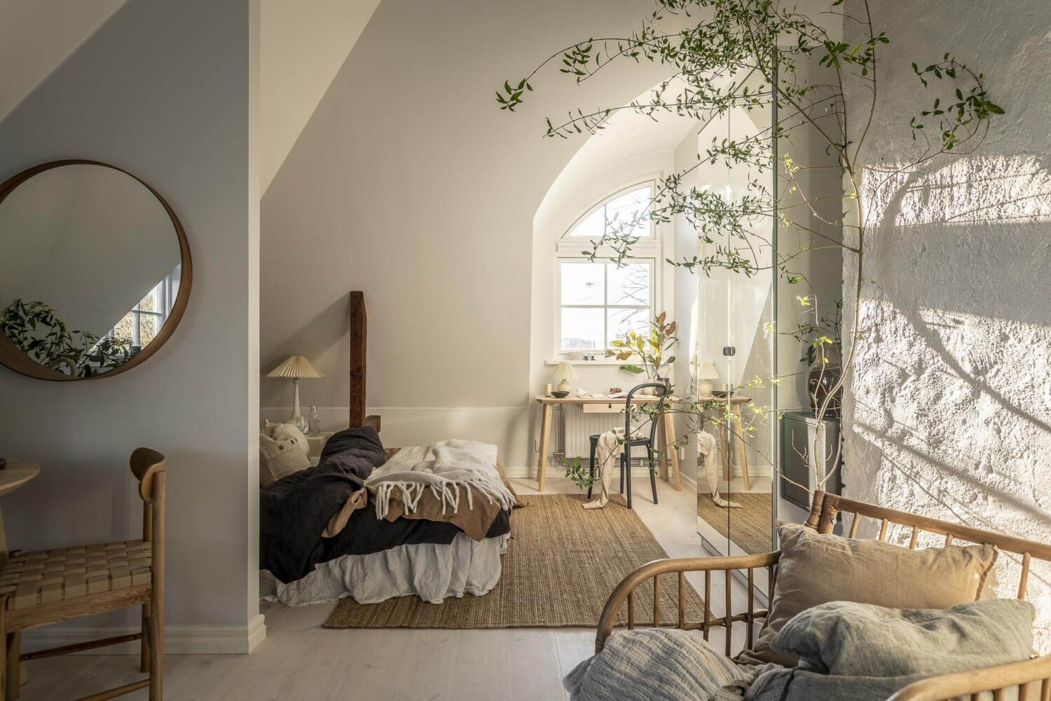 A Small Scandinavian Loft with Beautiful Natural Light 7 nordic-loft-apartment-slanted-ceiling-nordroom