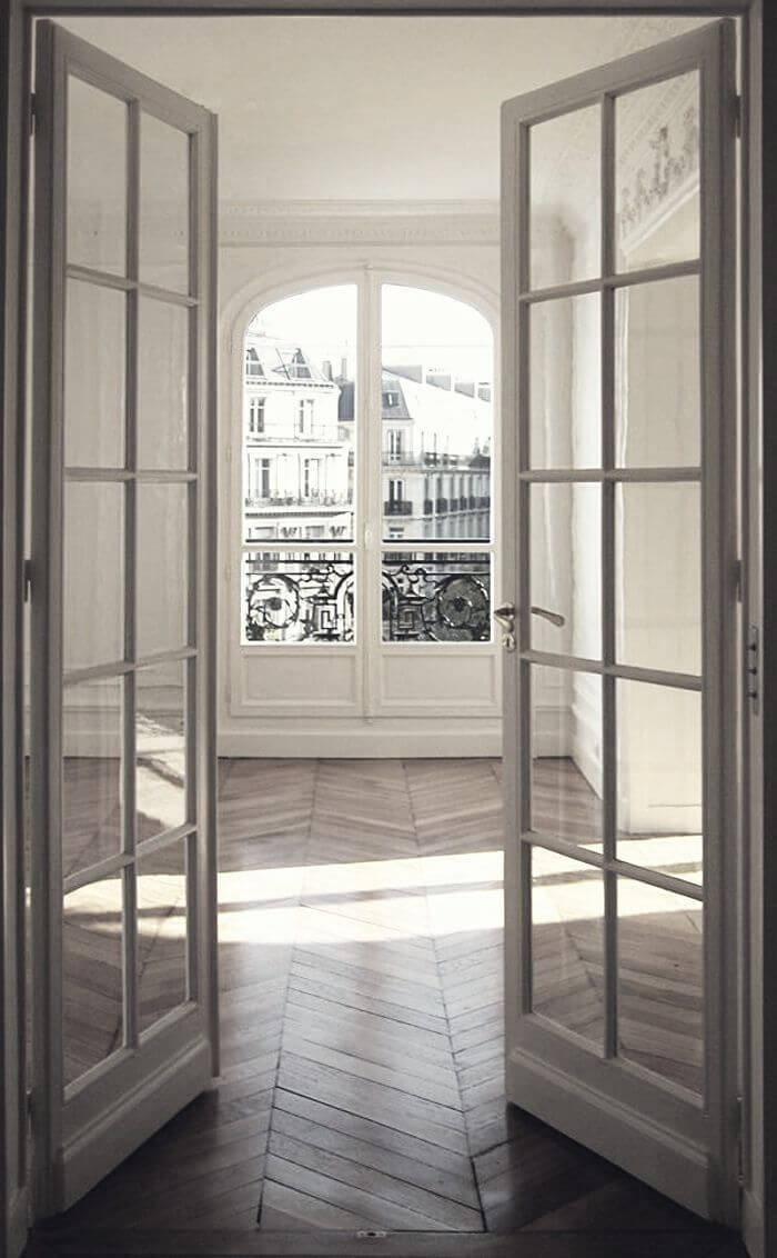 Herringbone vs. Chevron Flooring Patterns: Differences & Inspiration 11 paris-apartment-french-doors-chevron-floor-pattern-parquet-nordroom
