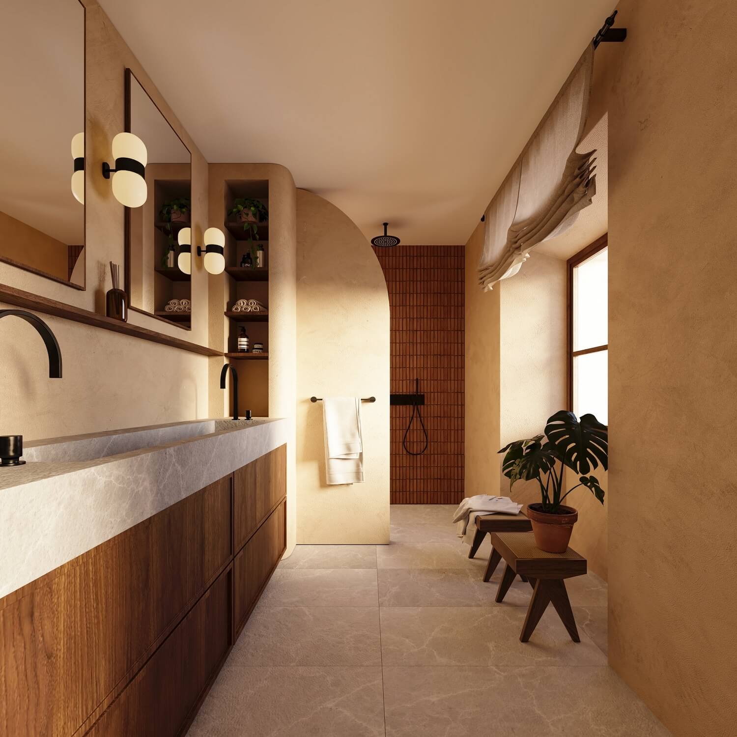 sleek-bathroom-concrete-vertical-tiles-walk-in-shower-nordroom
