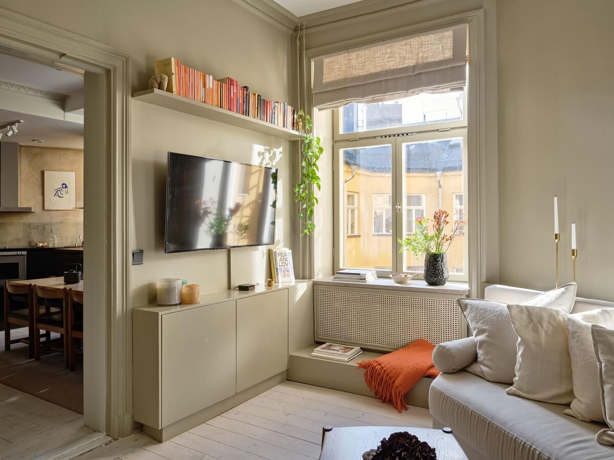 A Nordic Maisonette That Makes The Most Of Its Awkward Nooks 3 small-living-room-beige-walls-nordroom