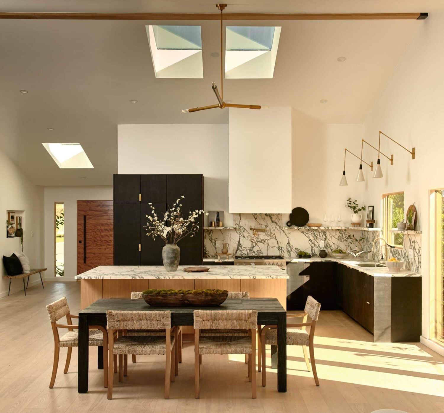 A Stylish Los Angeles Bungalow Renovated by a Designer 1 social-kitchen-skylight-island-marble-worktop-backsplash-reform-nordroom