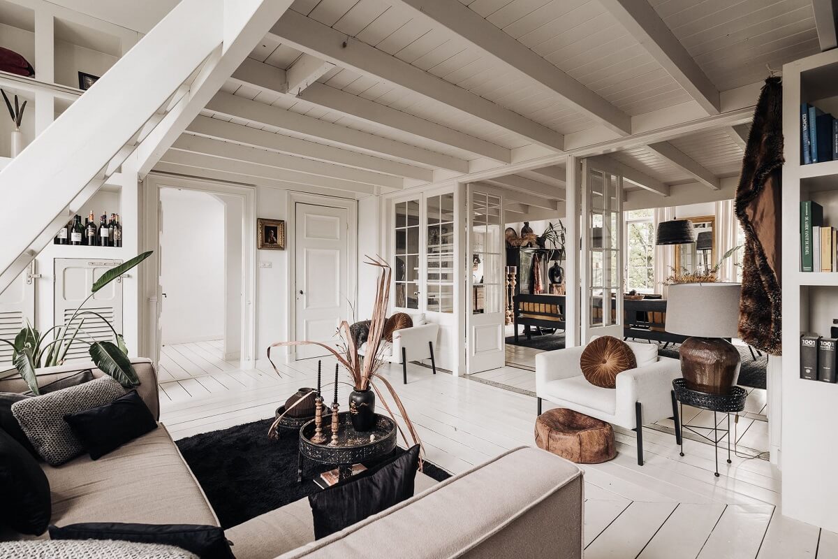 A Unique Black and White Home in a Former School Building 25 white-living-room-loft-space-nordroom