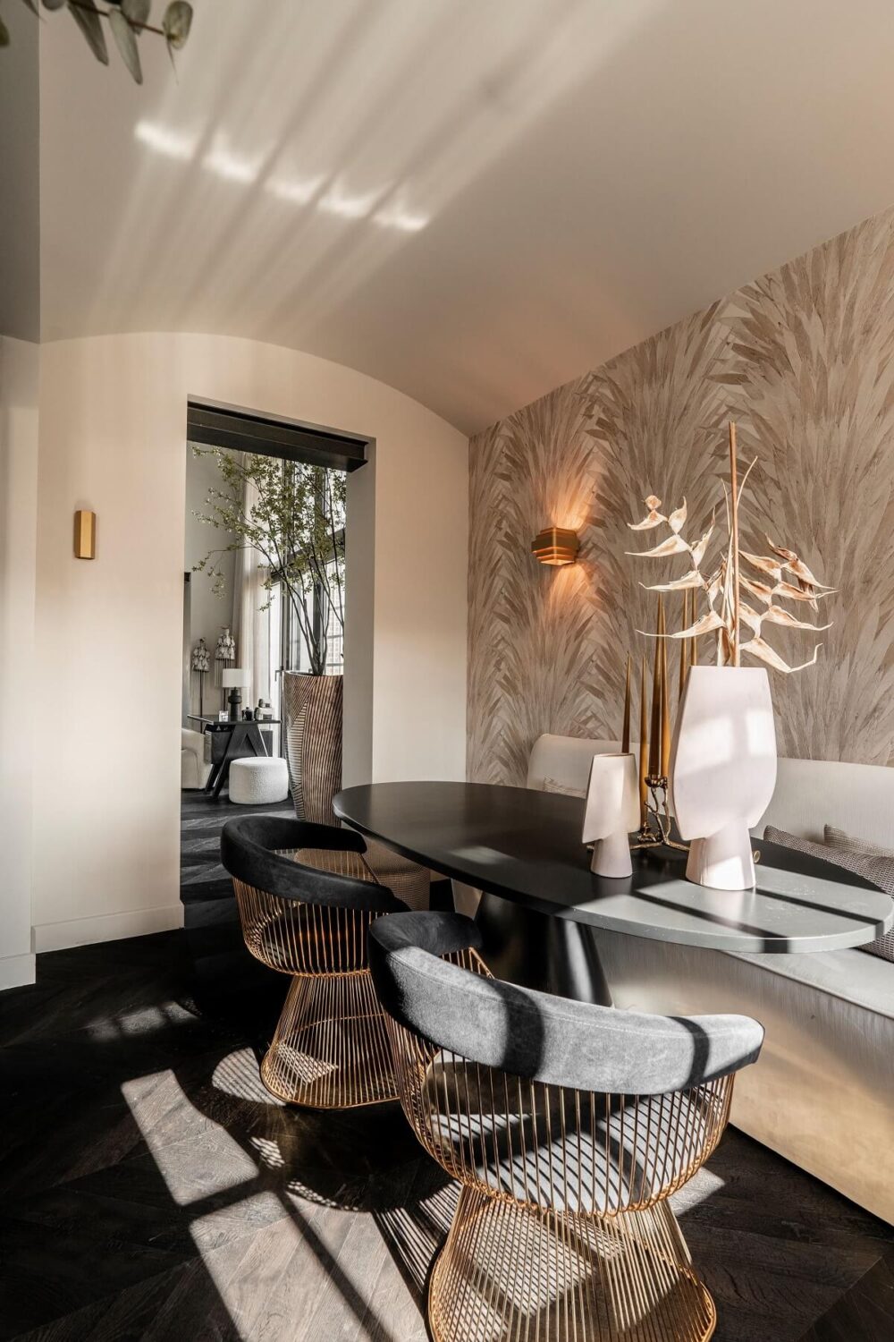 A Stylish Monochrome Penthouse in a Former Prison Building 14 arched-ceiling-breakfast-nook-chevron-floor-penthouse-nordroom