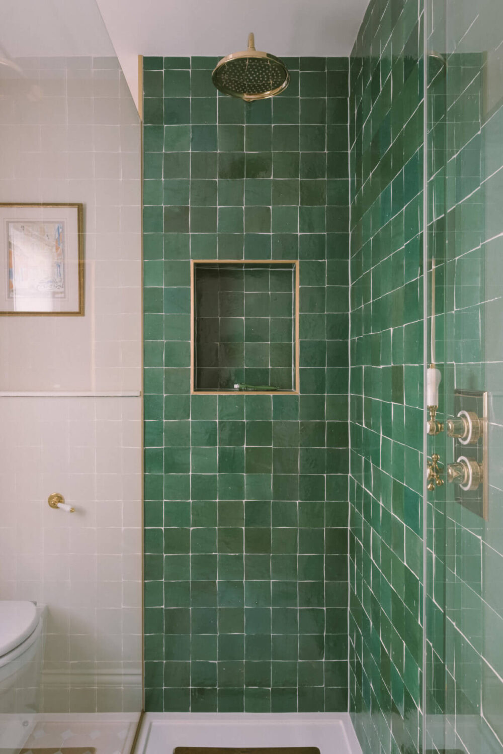 A London Mews House Made Famous in Love Actually 23 bathroom-green-tiles-niche-nordroom