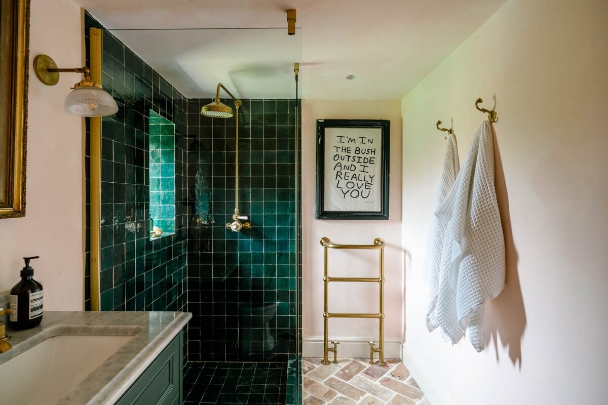 An English Barn Conversion Decorated in Green and Blue 18 bathroom-green-tiles-shower-barn-conversion-nordroom