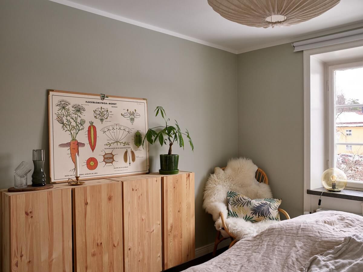 A Swedish Maisonette with a Charming Kitchen 16 bedroom-ikea-ivar-cabinets-gray-walls-nordroom