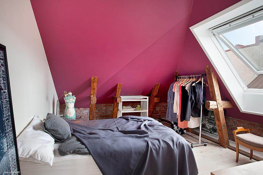 Pantone Color of the Year 2023: Interior Design Inspiration 14 bedroom-slanted-ceiling-pink-walls-viva-magenta-nordroom