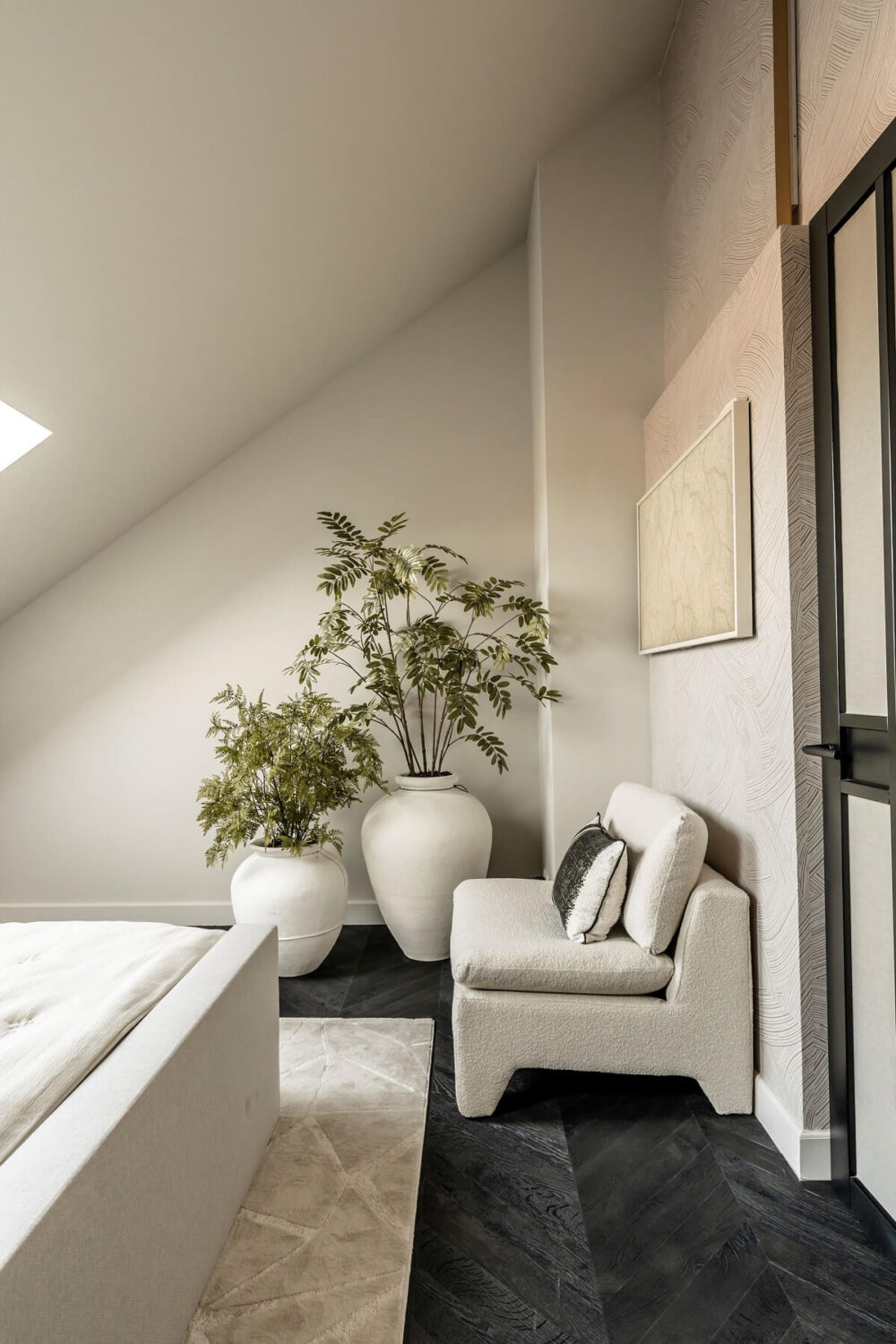A Stylish Monochrome Penthouse in a Former Prison Building 19 black-chevron-floor-monochrome-attic-bedroom-nordroom