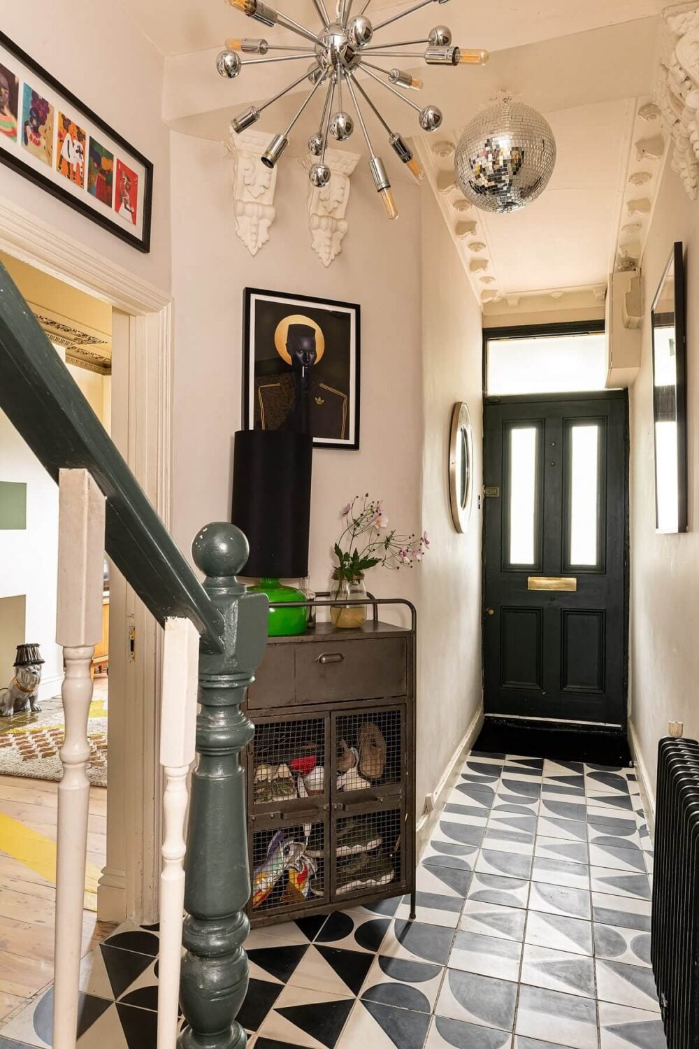 Color Blocked Walls in a Unique Victorian House 13 black-white-geometric-floor-tiles-front-door-nordorom