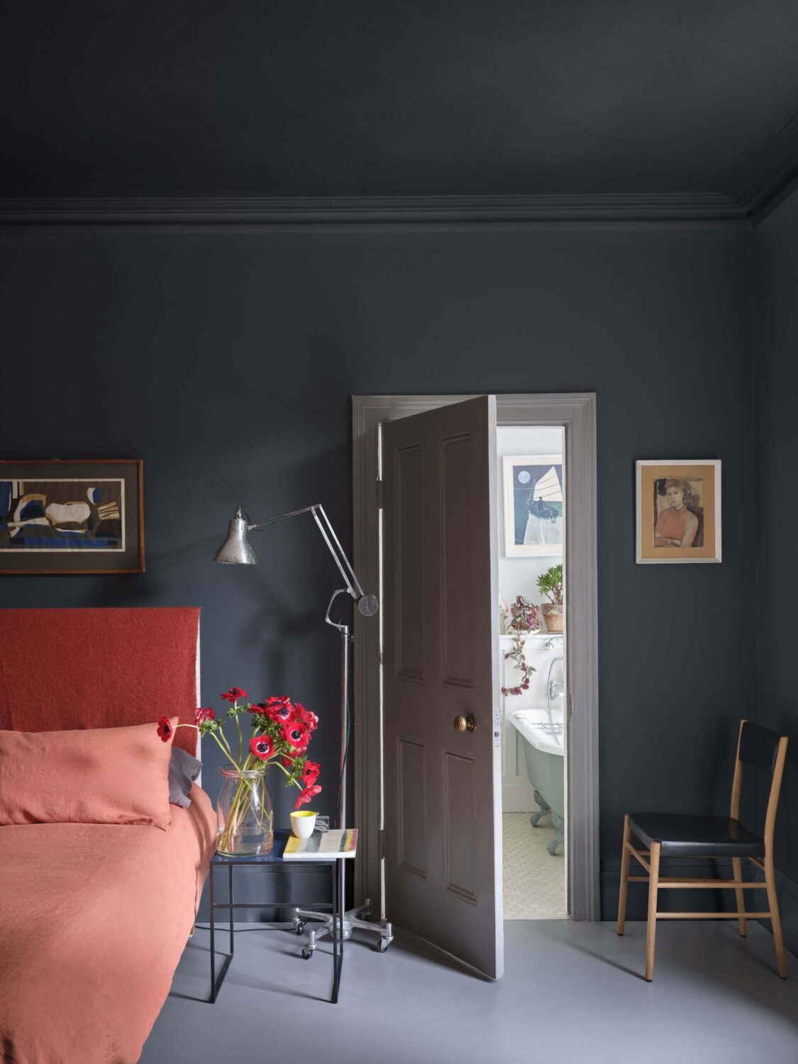 Farrow & Ball Add 11 New Colors to their Collection - 2023 19 farrow-and-ball-new-colors-hopper-head-dark-blue-bedroom-nordroom