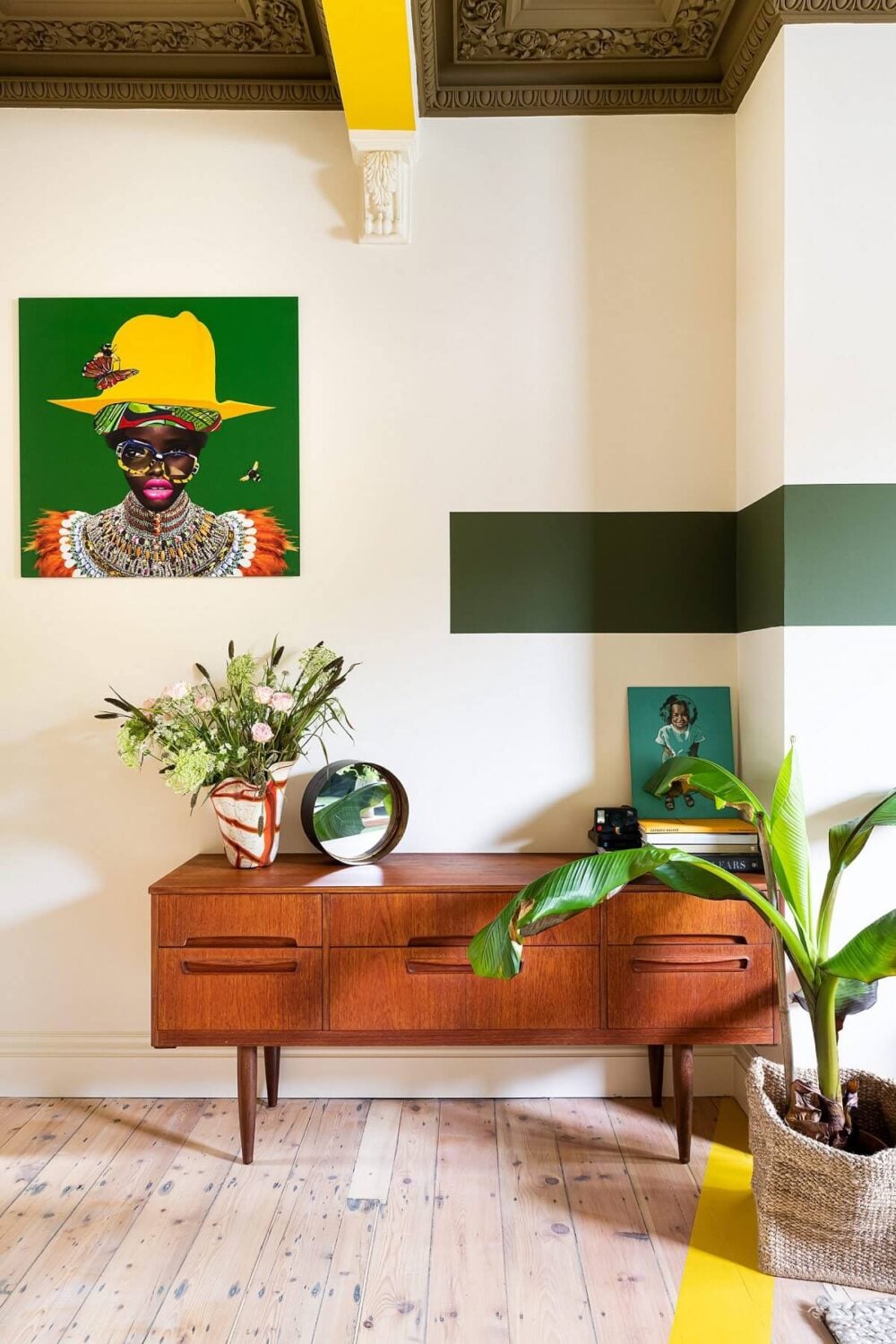 Color Blocked Walls in a Unique Victorian House 4 green-white-living-room-midcentury-furniture-nordroom