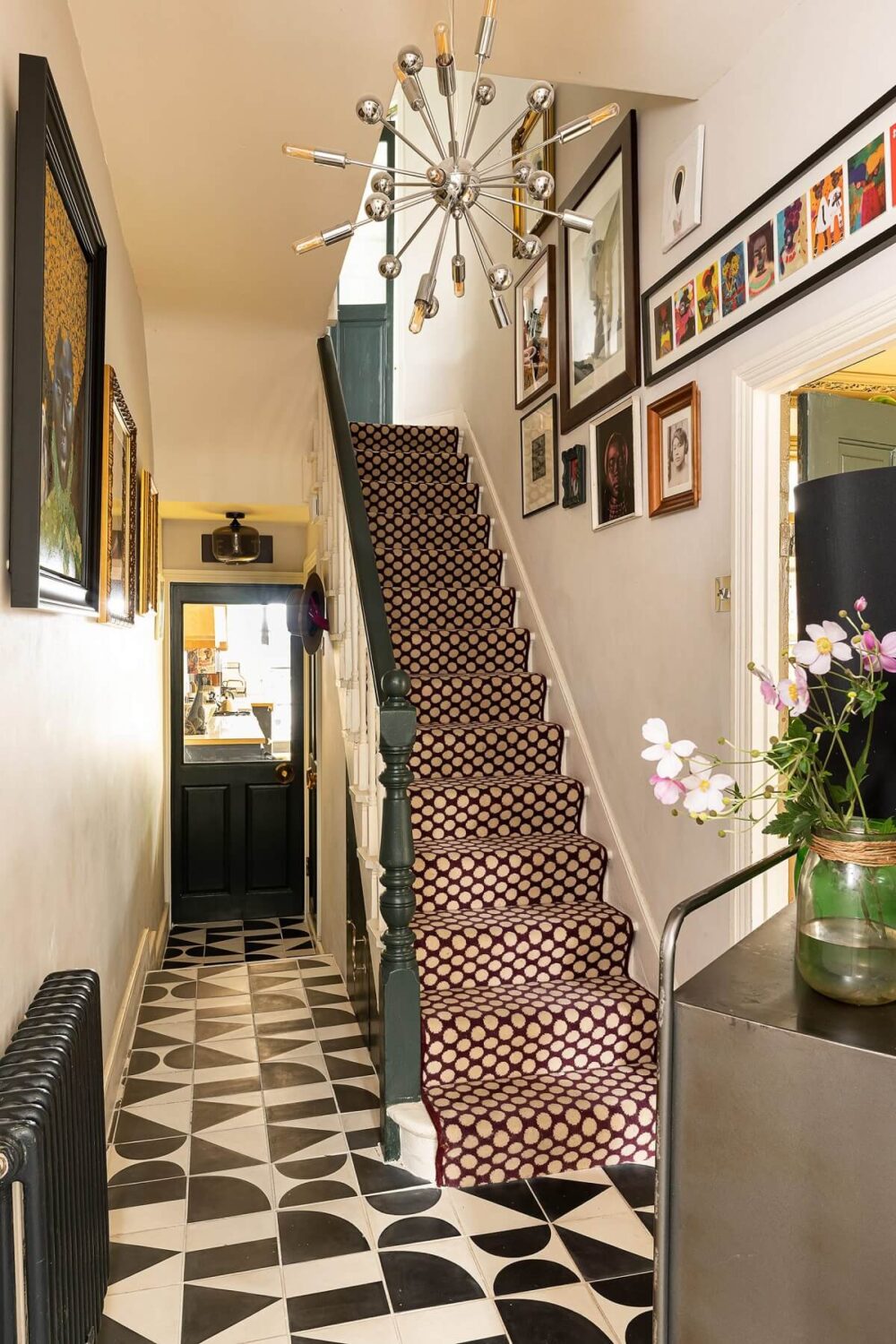 Color Blocked Walls in a Unique Victorian House 14 hallway-black-white-geometric-floor-tiles-nordroom