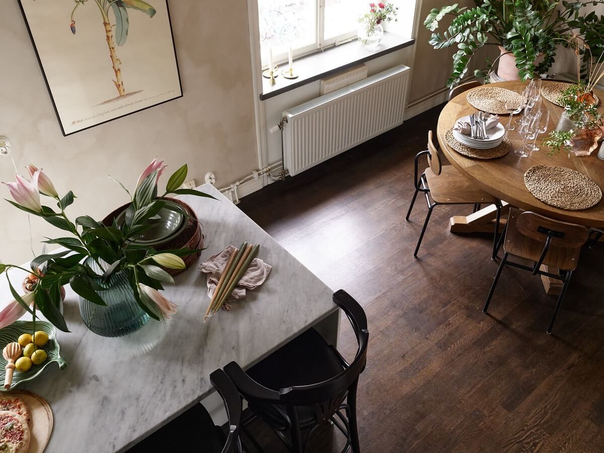 A Swedish Maisonette with a Charming Kitchen 7 kitchen-dining-room-wooden-floor-nordroom