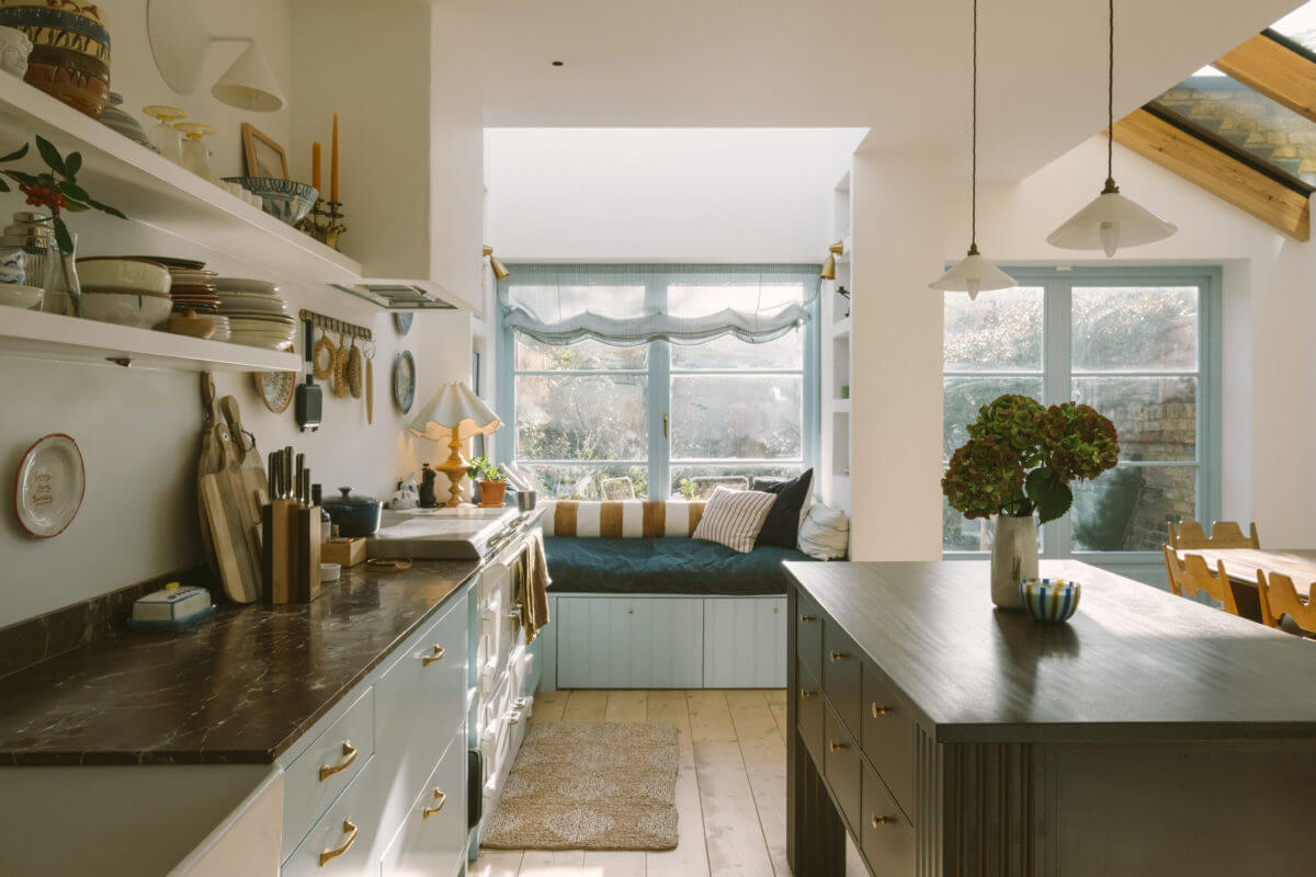 Best of 2022: Kitchens 16 light-blue-kitchen-cabinets-window-seat-nordroom