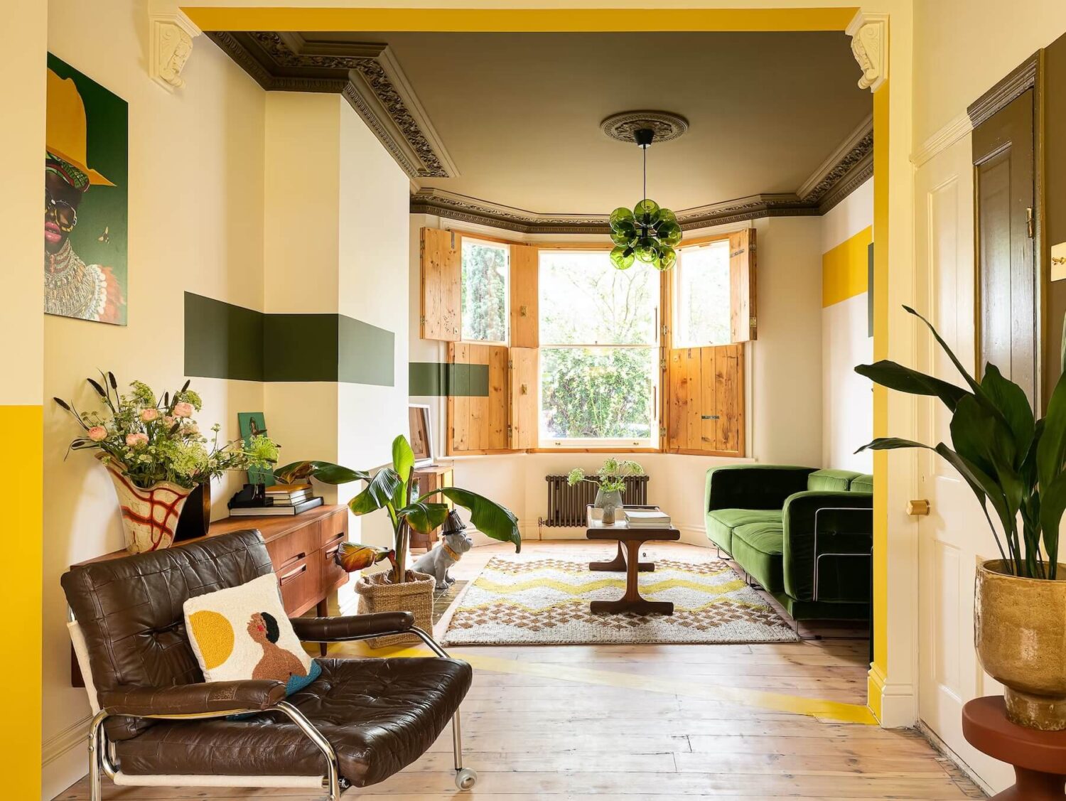 The 2026 Color of the Year (with Color Palettes & Inspiration) 37 olive-green-ceiling-living-room-color-blocked-walls-nordroom