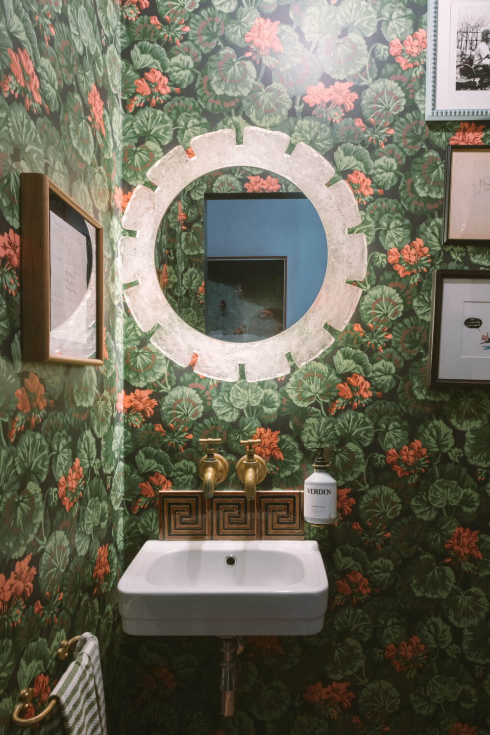 A Victorian House in London with a Blue Sitting Room 22 powder-room-floral-wallpaper-nordroom