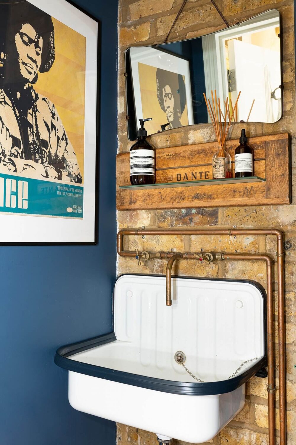 Color Blocked Walls in a Unique Victorian House 15 powder-room-wooden-wall-blue-paint-nordroom