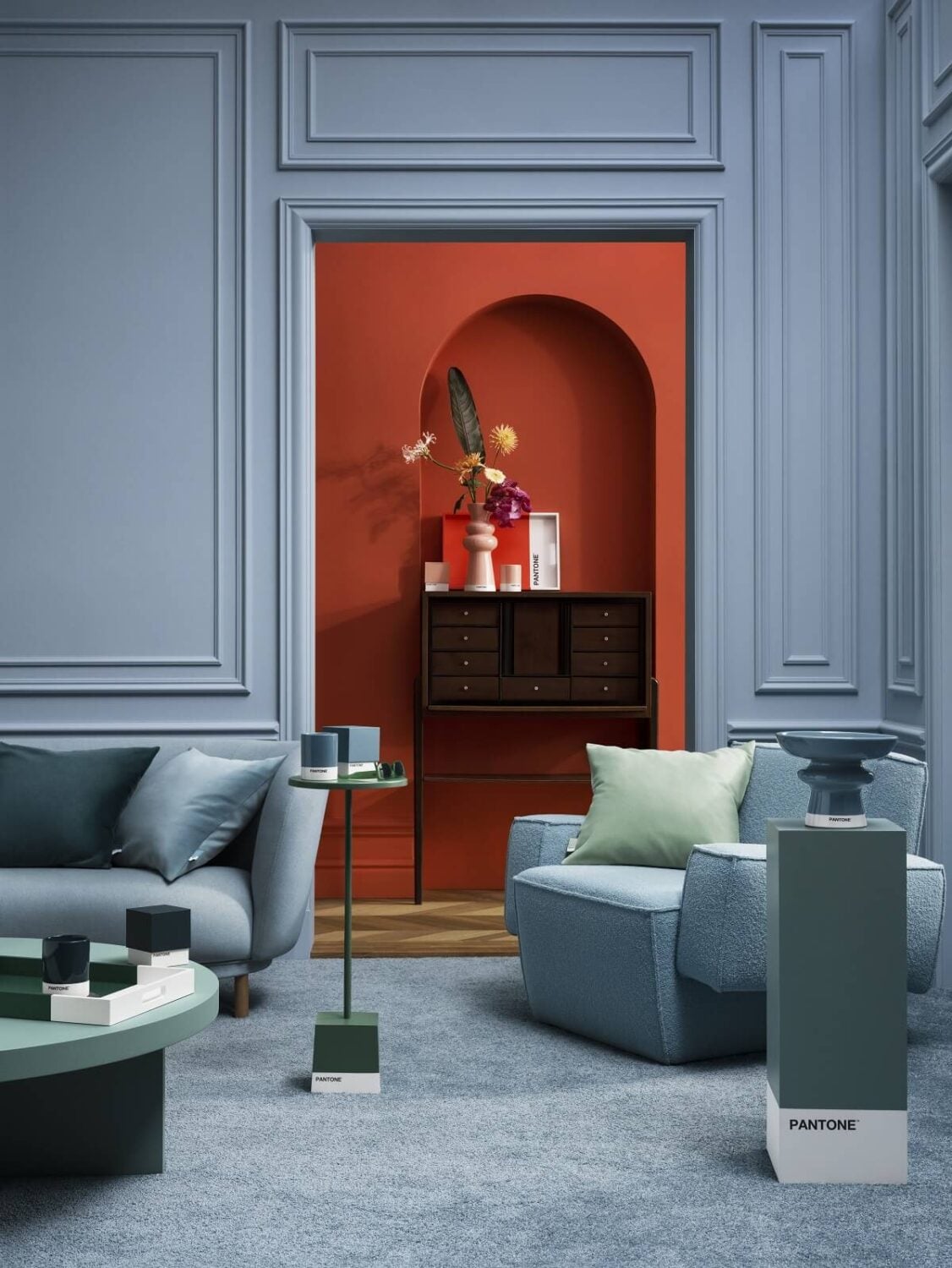 H&M Home x Pantone: The Power of Color 6 H&M-Home-Pantone-The-Power-of-Color-blue-living-room-red-hallway-arch-nordroom