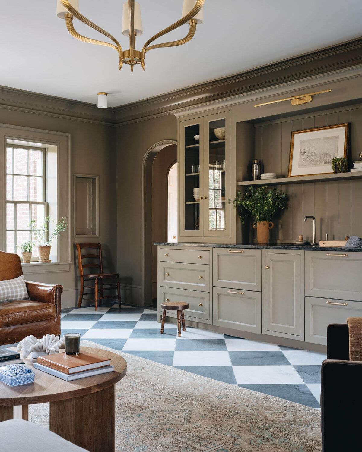 A Classic 1930s Home in Grand Rapids Designed by Jean Stoffer 4 bar-living-room-checkerboard-floor-jean-stoffer-interior-design-nordroom