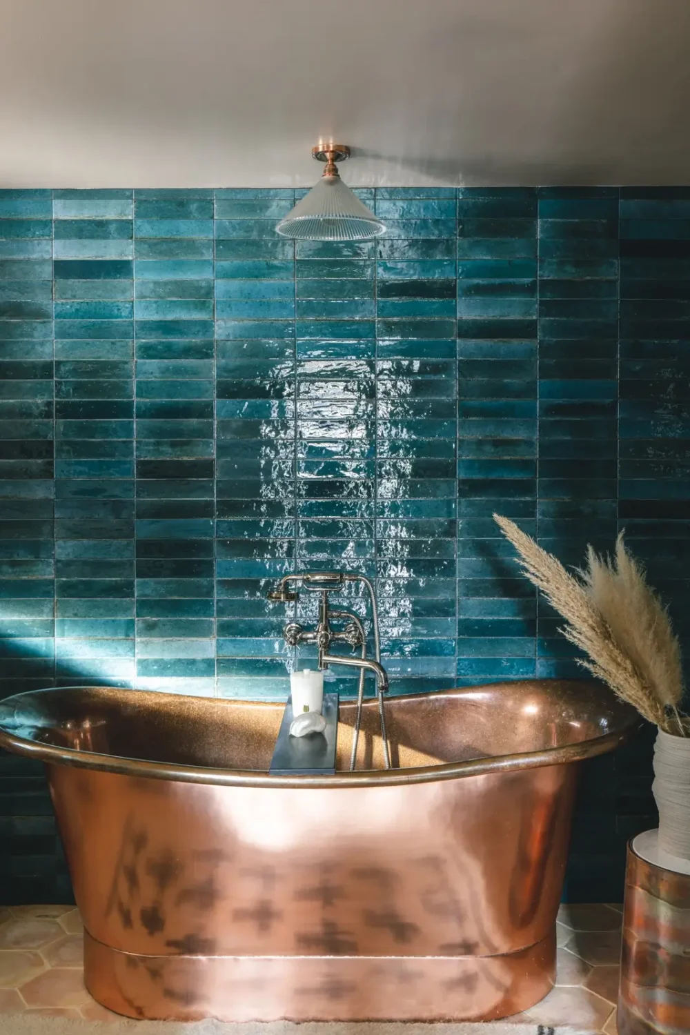 A Victorian Home with a Modern Black Extension 20 bathroom-freestanding-copper-bath-blue-tiles-nordroom