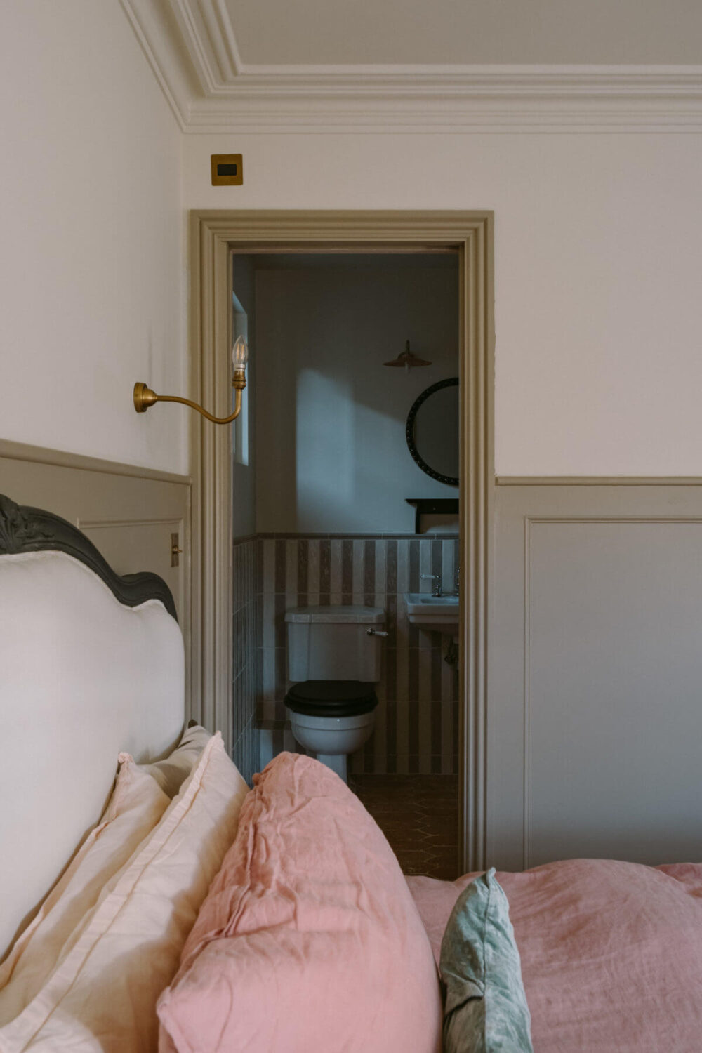 A Deep Red Kitchen in a Victorian Home in London 31 bedroom-en-suite-bathroom-half-painted-wall-nordroom