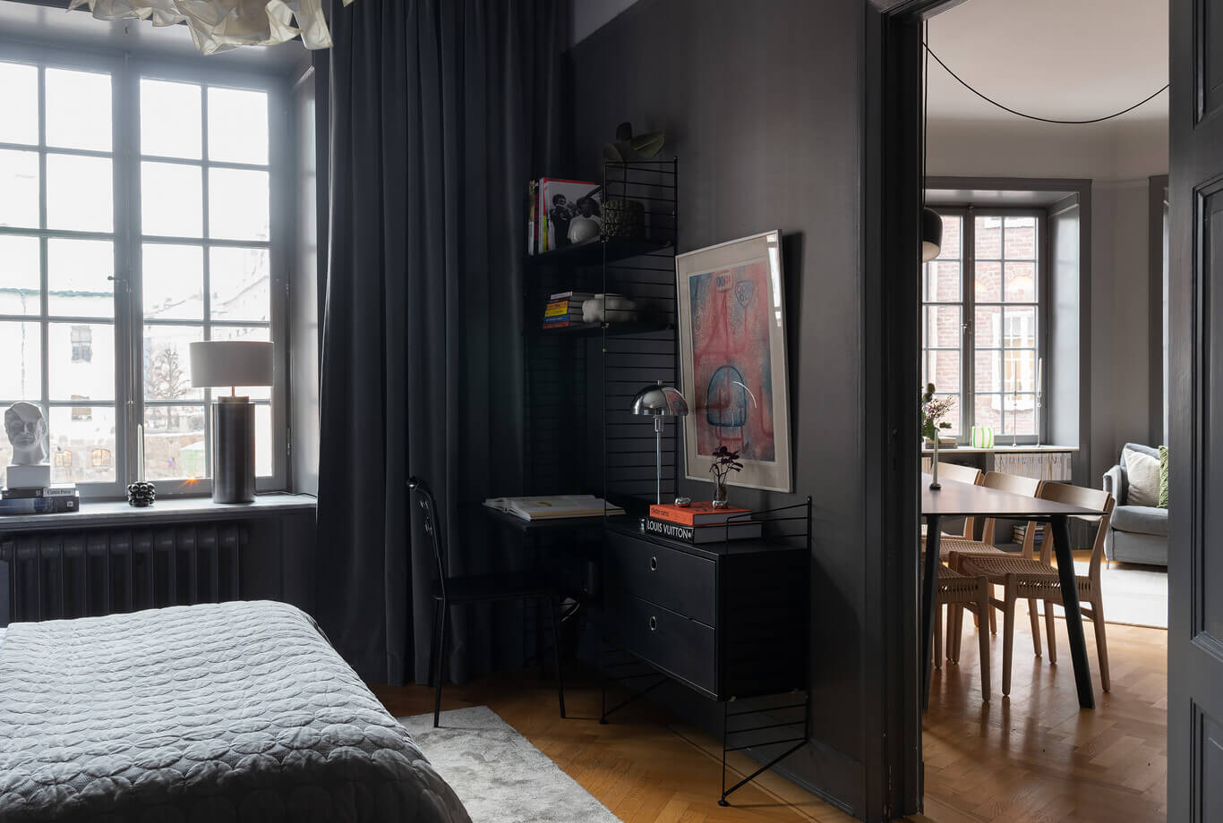 A Stylish Gray Apartment in Stockholm 14 bedroom-home-office-gray-walls-nordroom