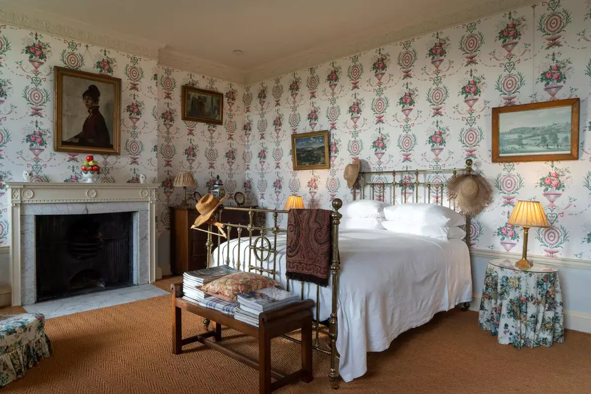 A Historic Greek Revival Country House in Scotland is For Sale 12 bedroom-wallpaper-fireplace-country-house-scotland-nordroom