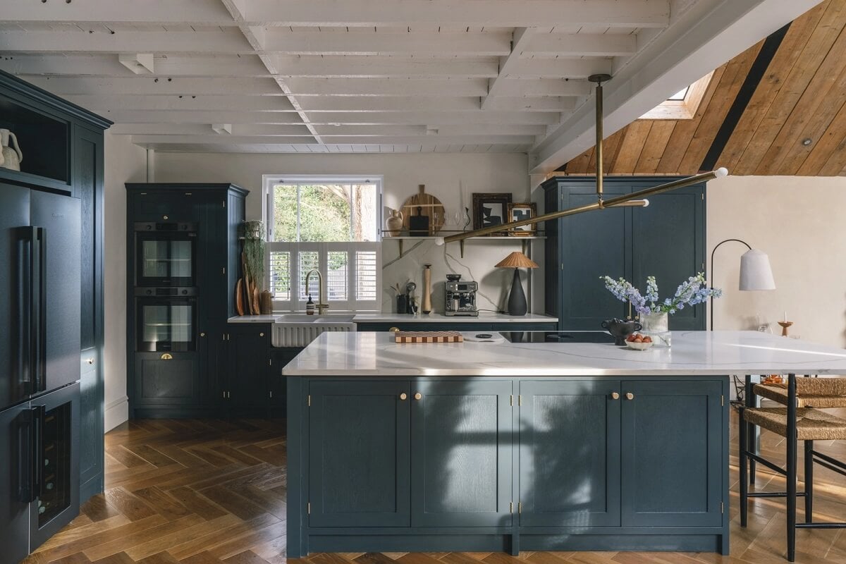 A Victorian Home with a Modern Black Extension 9 dark-blue-shaker-style-kitchen-with-island-wooden-floor-nordroom