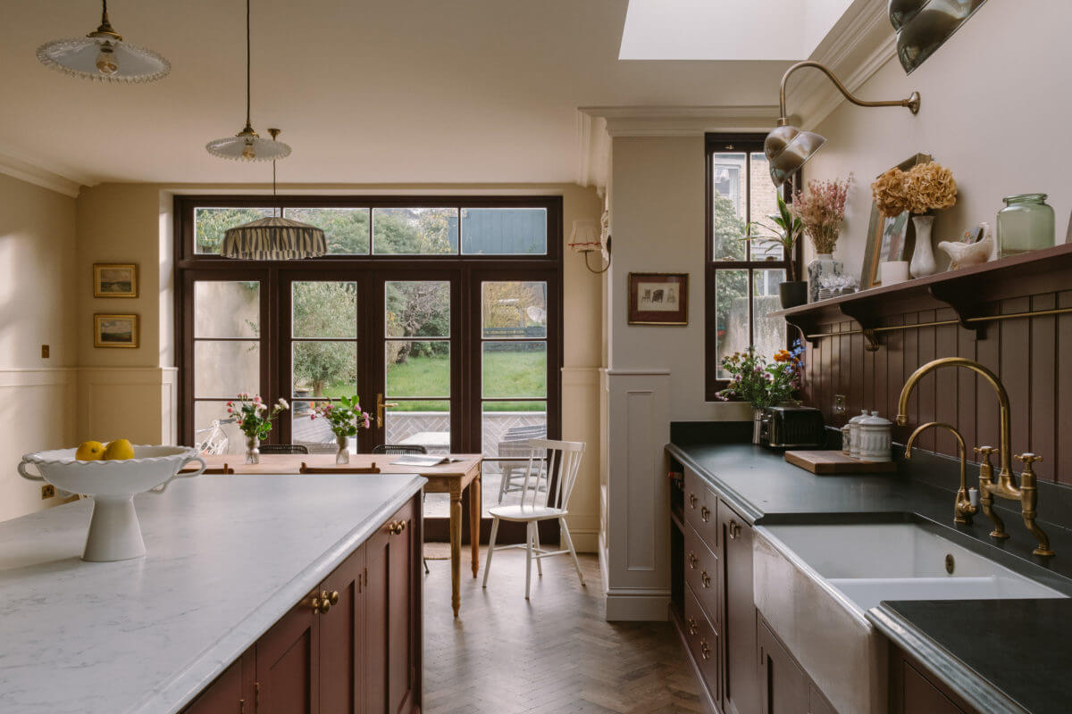 A Deep Red Kitchen in a Victorian Home in London 12 deep-red-country-style-kitchen-devol-skylight-nordroom