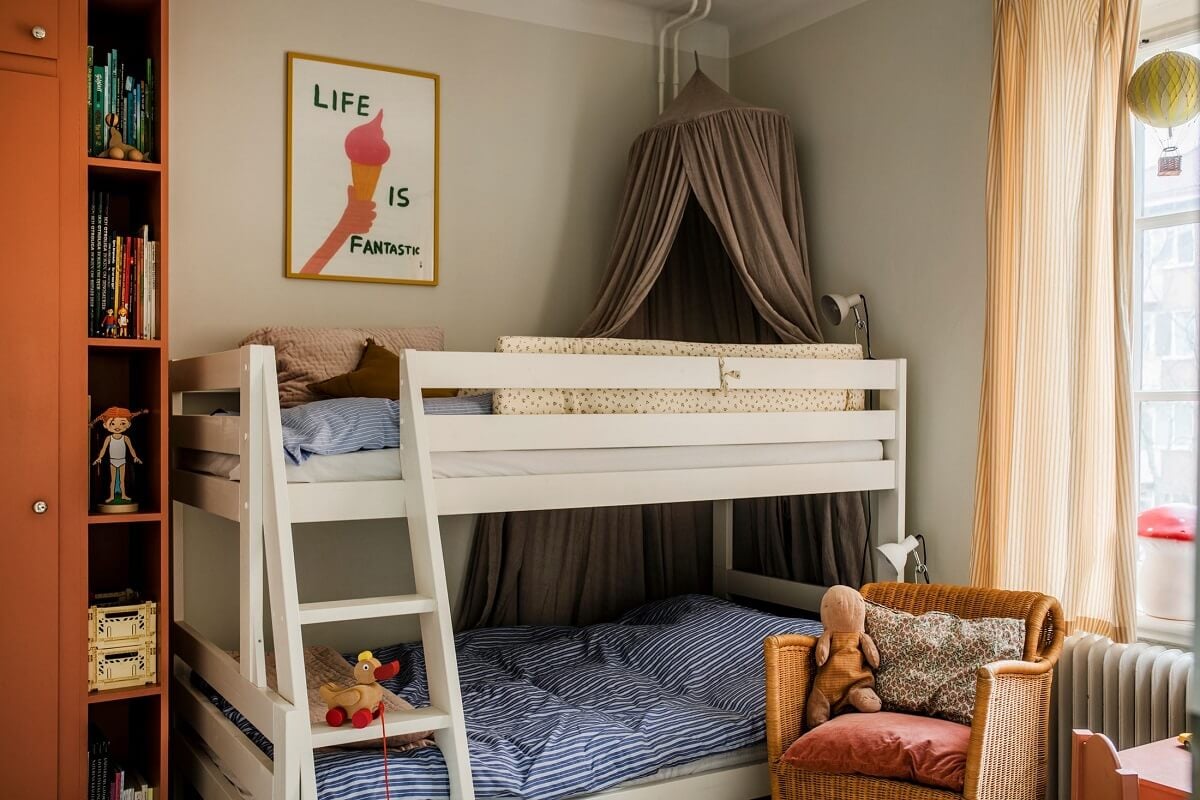 Best of 2023: Kids Rooms 17 kids-bedroom-bunk-beds-canopy-earthy-colored-wardrobe-nordroom