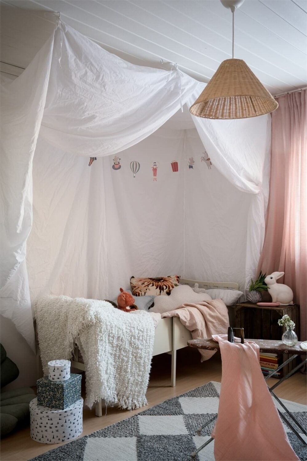 A Charming Countryside Villa in Sweden 14 kids-bedroom-canopy-pink-curtains-nordroom