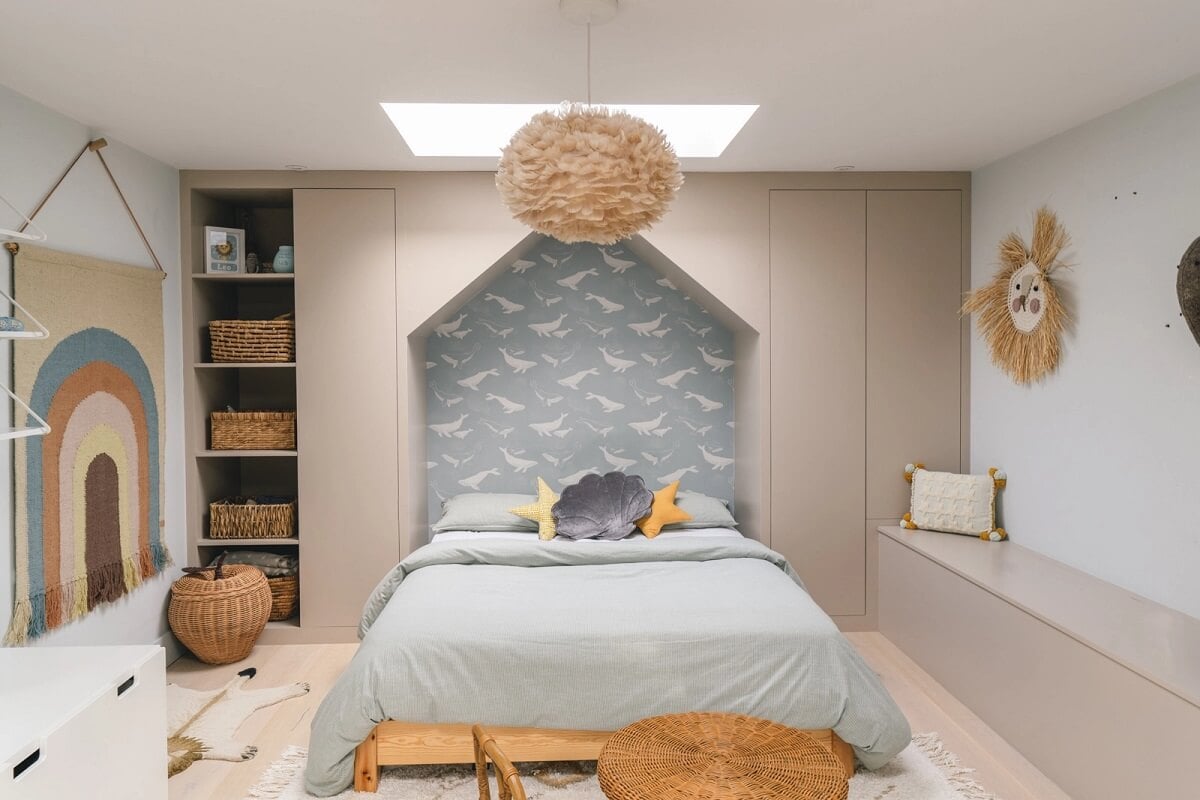 A Victorian Home with a Modern Black Extension 21 light-kids-bedroom-built-in-storage-skylight-nordroom