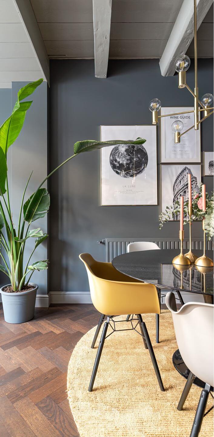 Gray and Earth Tones in a Restored Weavers House in The Netherlands 4 living-room-dining-table-gray-wall-light-gray-ceiling-nordroom