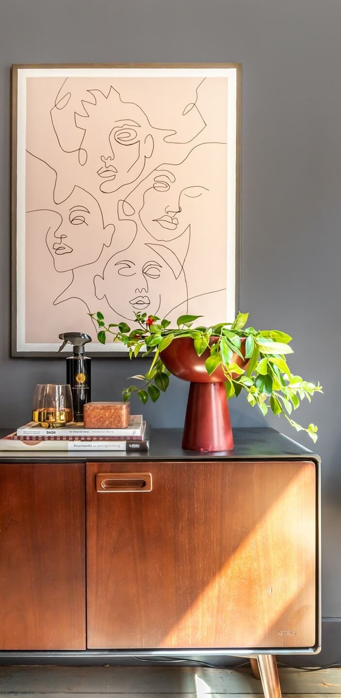 Gray and Earth Tones in a Restored Weavers House in The Netherlands 10 midcentury-console-art-gray-walls-nordroom