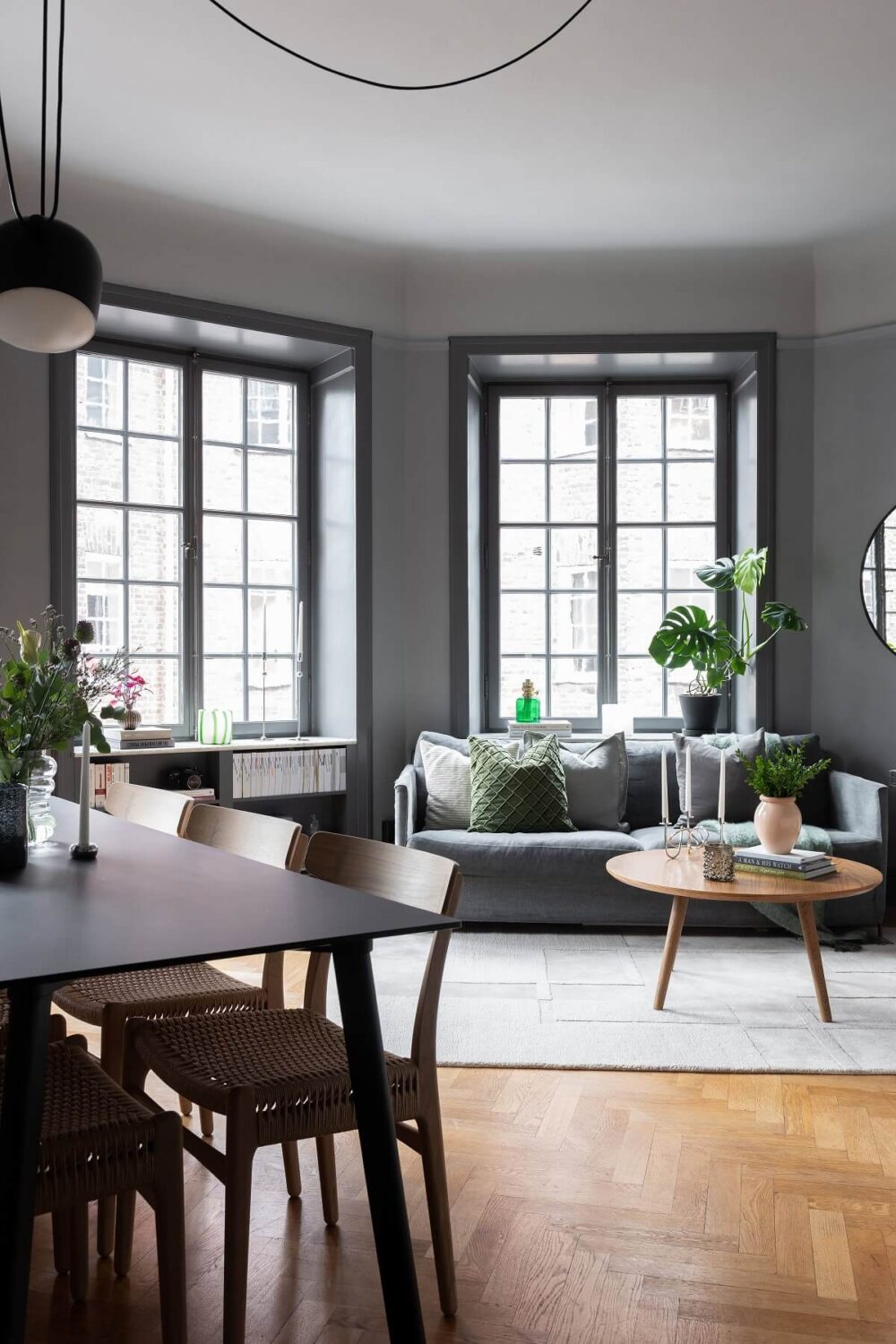 A Stylish Gray Apartment in Stockholm 1 nordic-living-room-gray-walls-nordroom