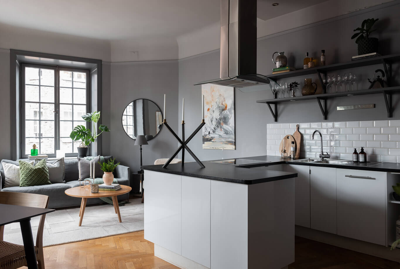 A Stylish Gray Apartment in Stockholm 10 open-plan-living-space-kitchen-nordroom
