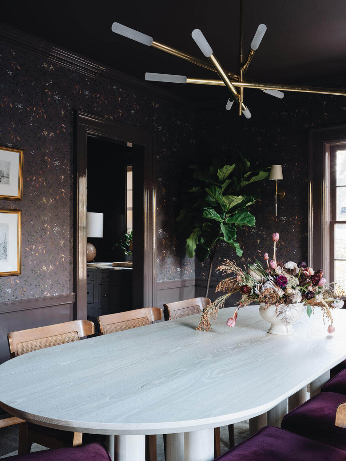 A Classic 1930s Home in Grand Rapids Designed by Jean Stoffer 18 purple-dining-room-wallpaper-painted-ceiling-nordroom