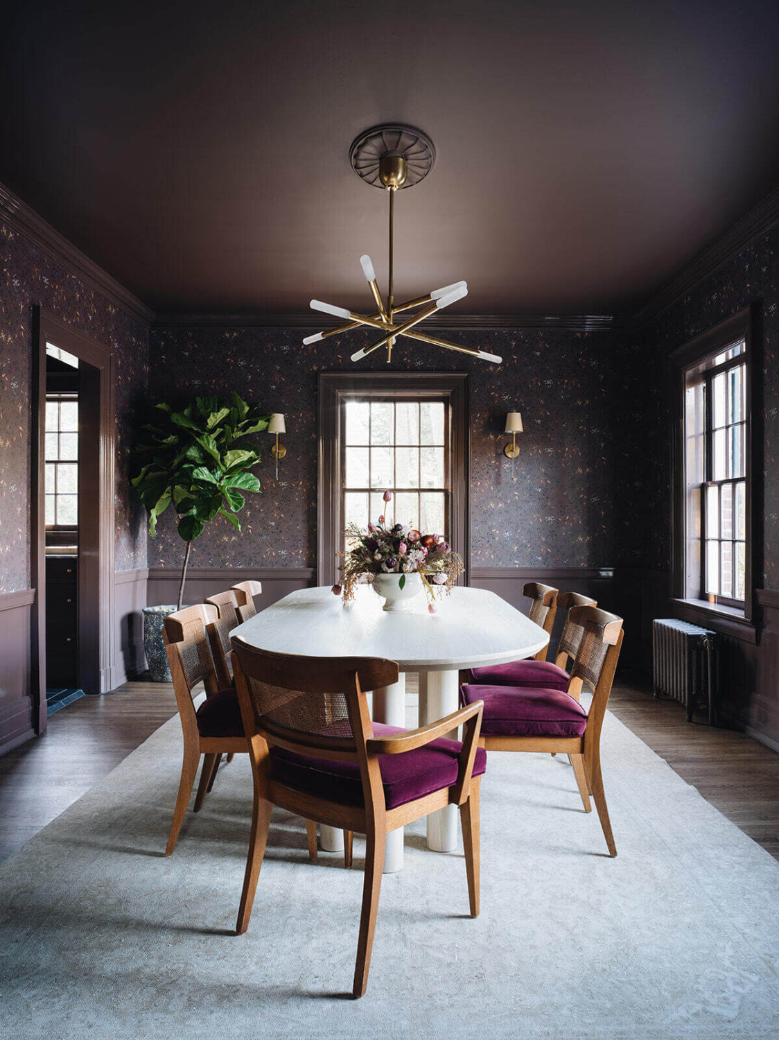 Best of 2023: Dining Rooms 3 purple-dining-room-with-painted-ceiling-wallpaper-large-rug-nordroom