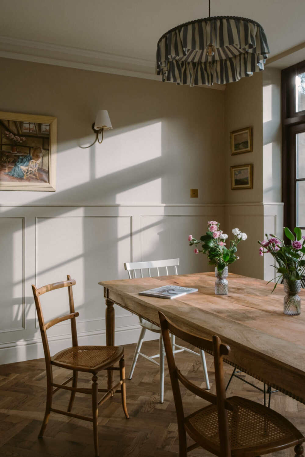 A Deep Red Kitchen in a Victorian Home in London 17 rustic-wooden-dining-table-vintage-chairs-country-style-kitchen-devol-nordroom