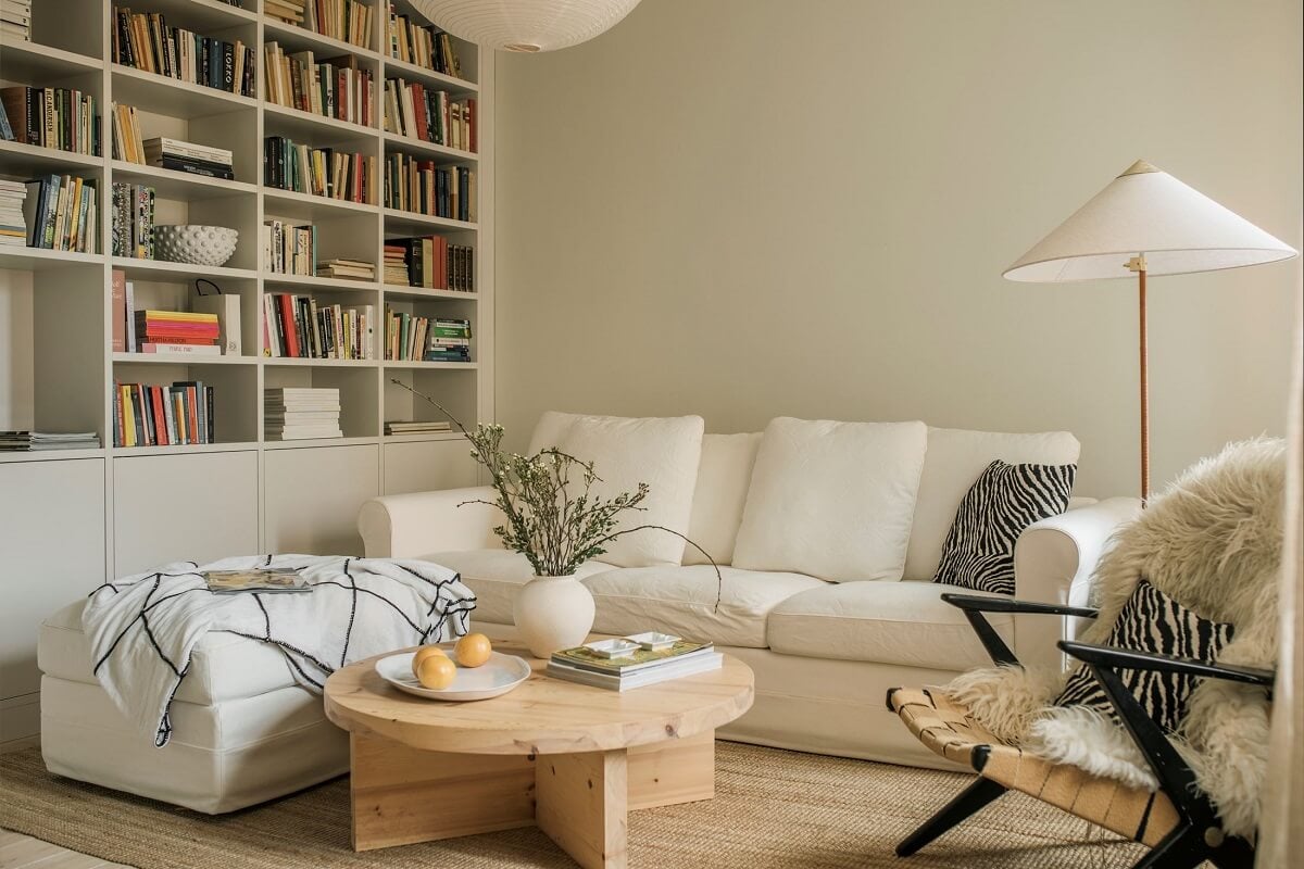 A Serene Light Colored Apartment in Stockholm 2 serene-living-room-white-sofa-jute-rug-nordroom