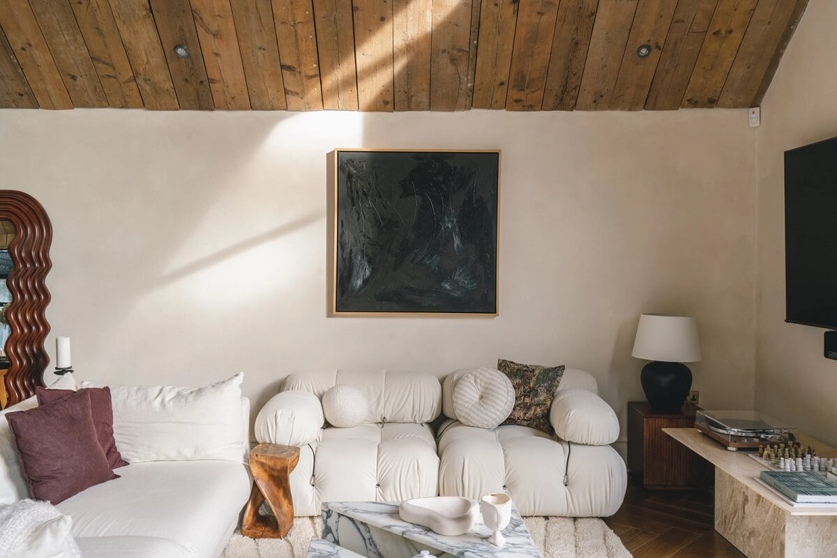 A Victorian Home with a Modern Black Extension 4 sitting-room-wooden-ceiling-english-home-nordroom