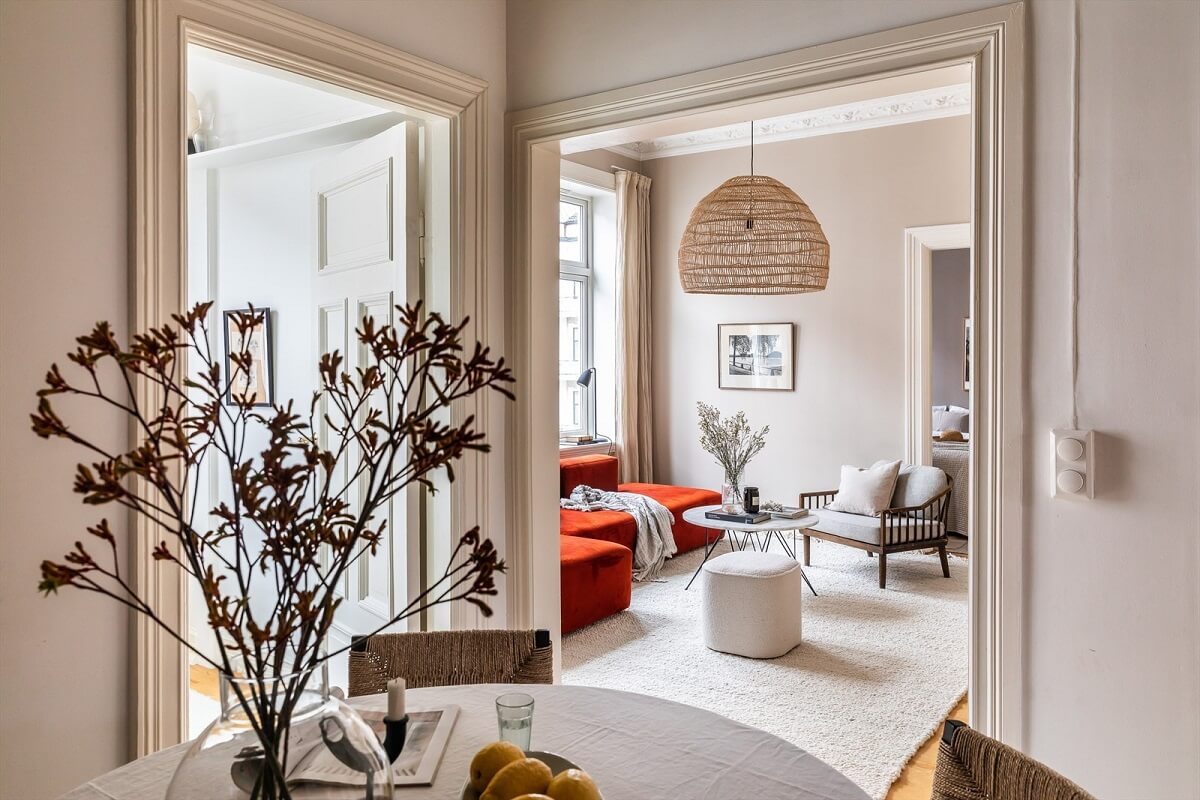 An Oslo Apartment Painted in Warm Color Tones 7 view-dining-room-living-room-oslo-apartment-nordroom