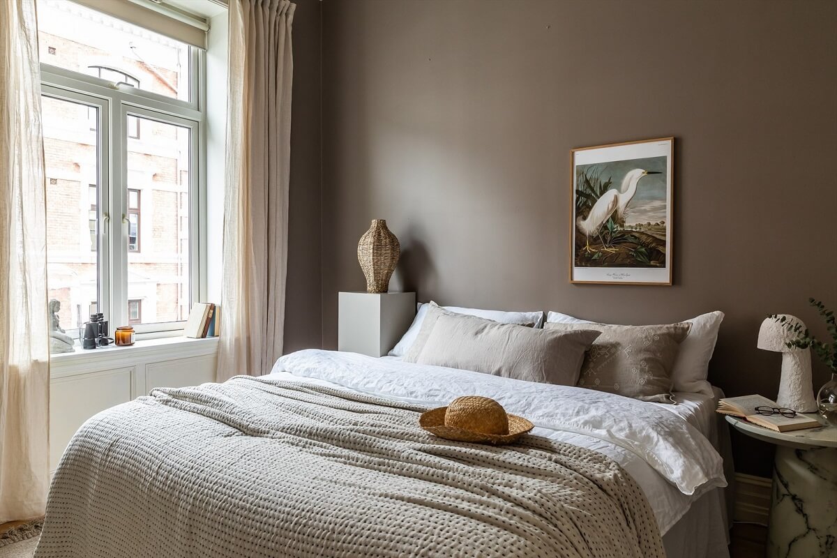 An Oslo Apartment Painted in Warm Color Tones 15 warm-wall-color-scandinavian-bedroom-nordroom