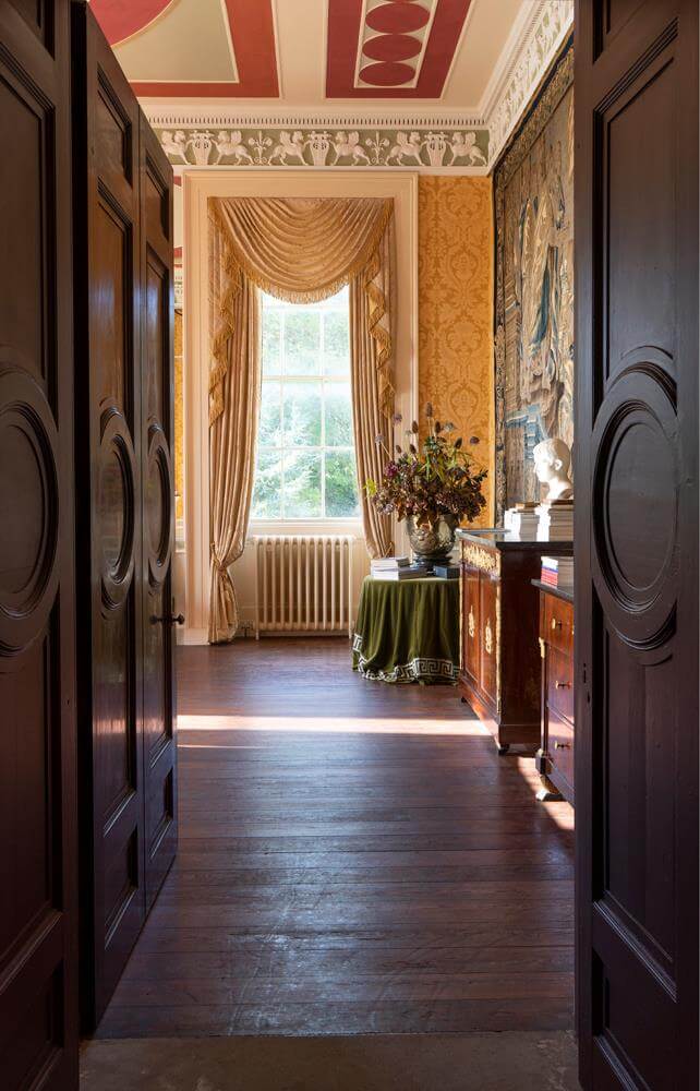 A Historic Greek Revival Country House in Scotland is For Sale 4 yellow-wallpaper-painted-ceiling-country-house-scotland-nordroom