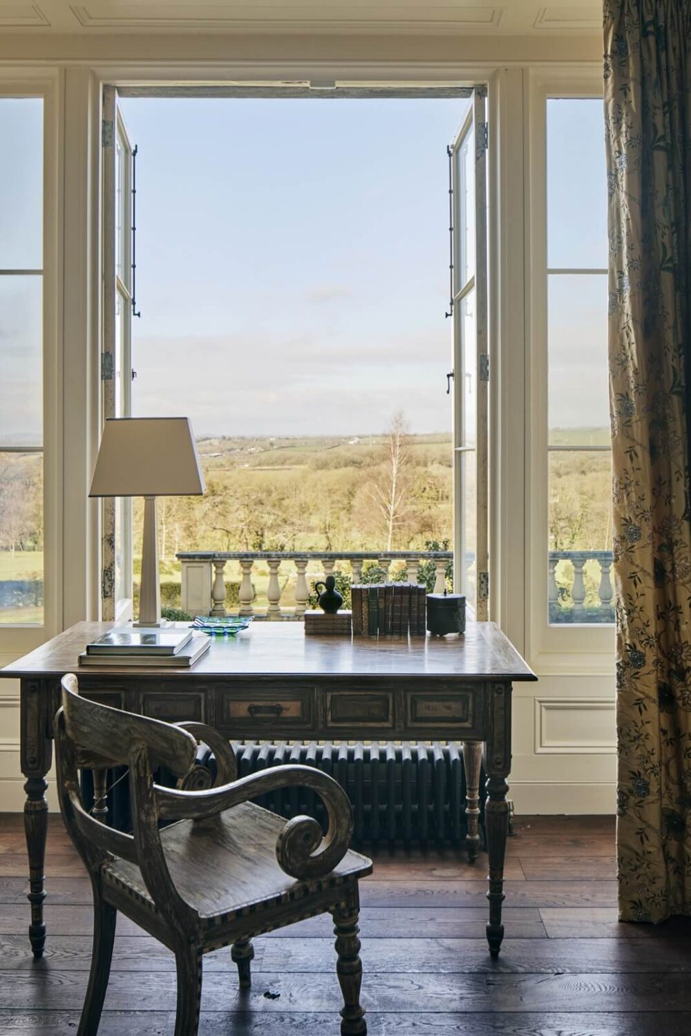 A Peaceful Georgian House in the English Countryside 19 antique-desk-home-office-window-balcony-country-view-nordroom