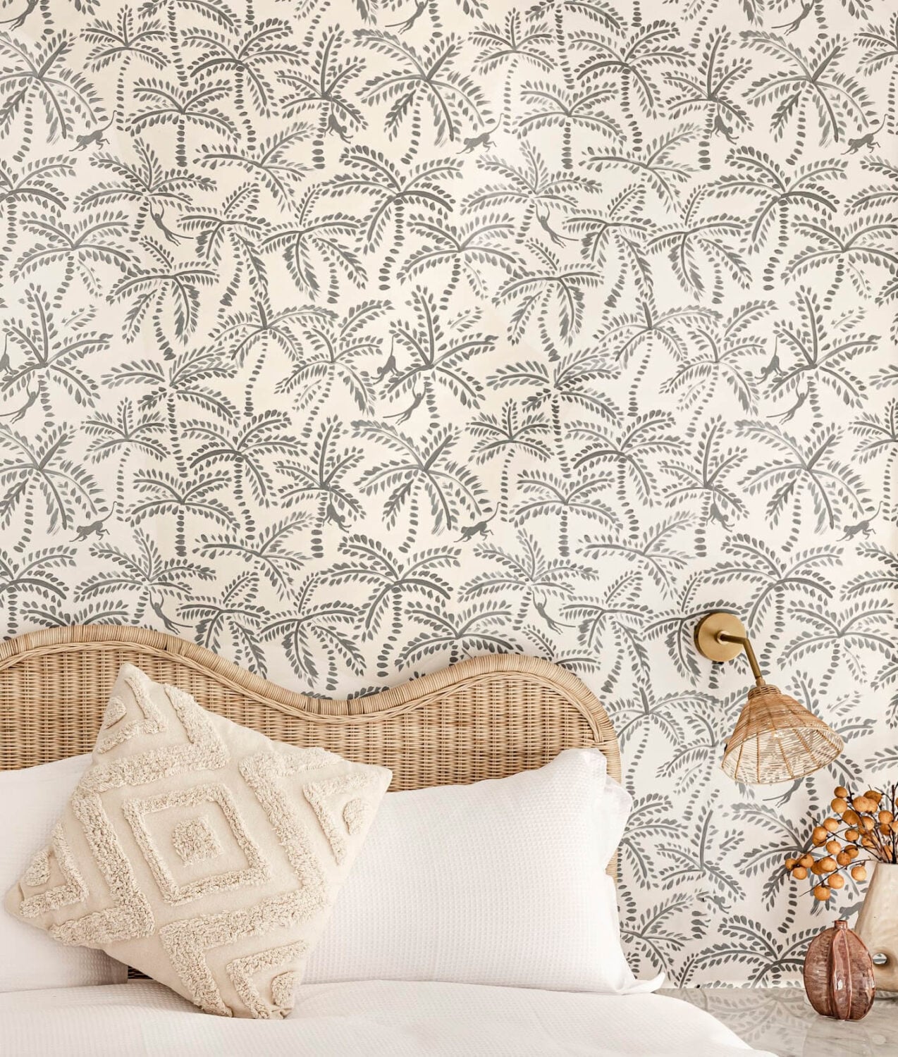 Oyster Catcher Huskisson: A Sustainable Beach House in Australia 20 beach-house-bedroom-palm-wallpaper-nordroom