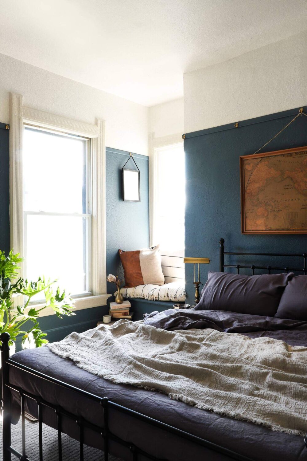 Two-Tone Walls Ideas: Create A Color Blocking Accent Wall 1 bedroom-half-painted-blue-wall-window-seat-nordroom