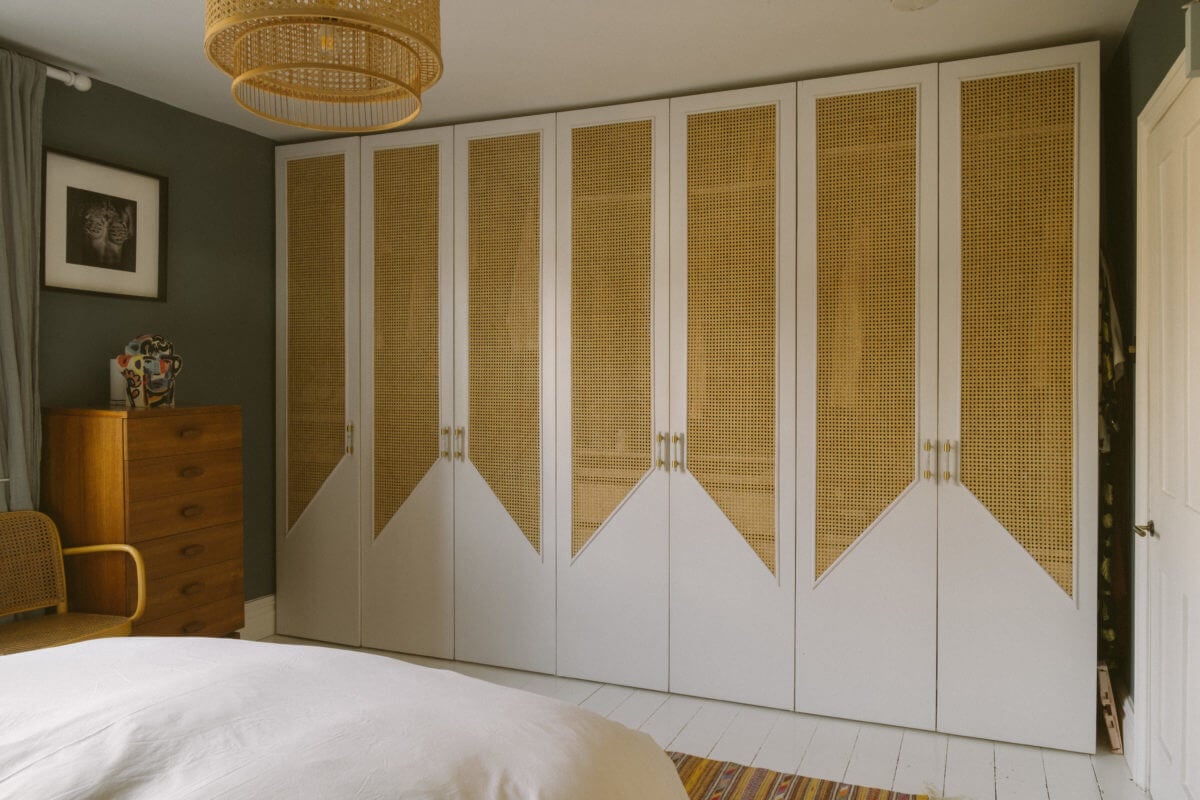 A Victorian House in London Decorated in Warm Color Tones 28 bedroom-wardrobes-cane-pattern-green-walls-nordroom