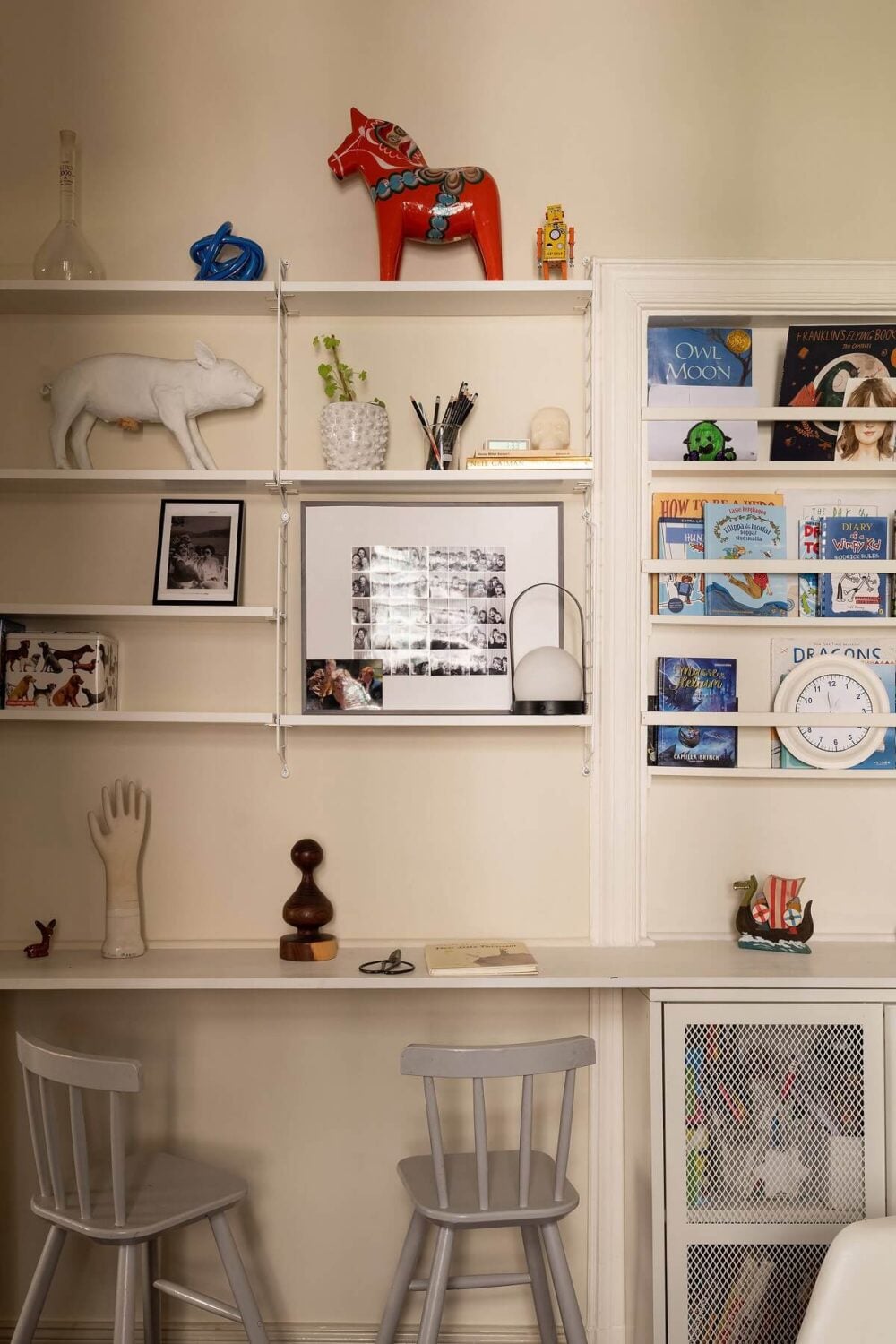 A Classic Maisonette Home in Stockholm 22 built-in-desk-shelves-kids-bedroom-nordroom