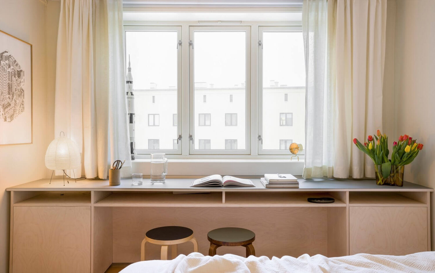 A Modern Oslo Apartment with Custom Furniture and Storage 13 custom-made-desk-under-window-bedroom-nordroom